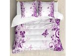 Abakuhaus Copripiumino Butterfly, Fiori Vorticosi Selvaggi, Antiacaro, Adatto A Chi Soffre Di Allergie, Con Federe, 155 Cm X 220 Cm - 80 X 80 Cm, Viola