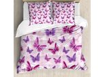 Abakuhaus Copripiumino Butterfly, Farfalle Dai Colori Fiabeschi, Antiacaro, Adatto A Chi Soffre Di Allergie, Con Federe, 155 Cm X 220 Cm - 80 X 80 Cm, Rosa Lilla