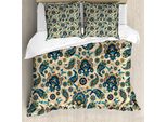Abakuhaus Copripiumino Paisley, Fiori Colorati Vintage, Antiacaro, Adatto A Chi Soffre Di Allergie, Con Federe, 200 Cm X 200 Cm - 80 X 80 Cm, Giallo-Blu-Crema