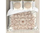 Abakuhaus Set Copripiumino Retrò Per Letti Matrimoniali, Pizzo Etnico Con Motivi Floreali Tribali, Antiacaro E Anallergico, Con Federe, Marrone Avorio