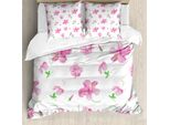 Abakuhaus Copripiumino Blume, Motivo Floreale, Antiacaro, Adatto A Chi Soffre Di Allergie, Con Federe, 200 Cm X 200 Cm - 80 X 80 Cm, Rosa, Bianco,