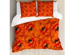 Abakuhaus Copripiumino Arancione, Romantico Con Fiori Di Papavero, Antiacaro, Adatto A Chi Soffre Di Allergie, Con Federe, 155 Cm X 220 Cm - 80 X 80 Cm, Giallo Arancio Bruciato