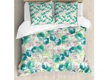 Abakuhaus Copripiumino Blume, Motivo Floreale Con Rose, Antiacaro, Adatto A Chi Soffre Di Allergie, Con Federe, 200 Cm X 200 Cm - 80 X 80 Cm, Turchese Beige Verde
