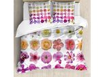 Abakuhaus Set Copripiumino Naturale Per Letti Matrimoniali, Fiori Petunia Botanici, Antiacaro, Adatto A Chi Soffre Di Allergie, Con Federe, Bianco, Lilla, Rosa