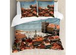 Abakuhaus Copripiumino Europeo, Nostalgica Città Di Lisbona, Antiacaro, Adatto A Chi Soffre Di Allergie, Con Federe, 155 Cm X 220 Cm - 80 X 80 Cm, Multicolore