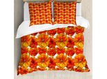 Abakuhaus Copripiumino Arancione, Antique Bohemian Poppies, Antiacaro E Anallergico, Con Federe, 200 Cm X 200 Cm - 80 X 80 Cm, Arancione Bruciato E Bianco