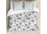 Abakuhaus Copripiumino Grigio, Motivo Floreale Con Boccioli, Antiacaro, Adatto A Chi Soffre Di Allergie, Con Federe, 155 Cm X 220 Cm - 80 X 80 Cm, Grigio Bianco