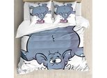 Abakuhaus Copripiumino Elefante, Mascotte Coniglio, Antiacaro, Adatto A Chi Soffre Di Allergie, Con Federe, 200 Cm X 200 Cm - 80 X 80 Cm, Grigio, Rosa, Bianco