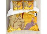 Abakuhaus Copripiumino Elefante, Elefante E Ippopotamo, Antiacaro, Adatto A Chi Soffre Di Allergie, Con Federe, 200 Cm X 200 Cm - 80 X 80 Cm, Arancione Umbra Viola