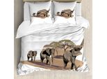 Abakuhaus Copripiumino Elefante, Elefanti Nella Savana, Antiacaro Adatto A Chi Soffre Di Allergie Con Federe, 200 Cm X 200 Cm - 80 X 80 Cm, Bianco-Marrone