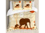 Abakuhaus Copripiumino Elefante, Safari Tropical Lands, Antiacaro, Adatto A Chi Soffre Di Allergie, Con Federe, 200 Cm X 200 Cm - 80 X 80 Cm, Arancione Marrone Crema