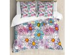 Abakuhaus Copripiumino Con Motivo Floreale, Stile Retrò Primaverile Grunge, Antiacaro E Anallergico, Con Federe, 155 Cm X 220 Cm - 80 X 80 Cm, Multicolore