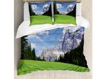 Abakuhaus Copripiumino Naturale, Rural Land Berg, Antiacaro, Adatto A Chi Soffre Di Allergie, Con Federe, 155 Cm X 220 Cm - 80 X 80 Cm, Blu Evergreen