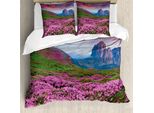 Abakuhaus Copripiumino Naturale, Mountain Village Autunno, Antiacaro, Adatto A Chi Soffre Di Allergie, Con Federe, 200 Cm X 200 Cm - 80 X 80 Cm, Rosa-Verde
