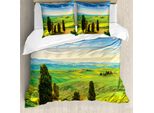 Abakuhaus Copripiumino Naturale, Rural Sunset In Italia, Antiacaro, Adatto A Chi Soffre Di Allergie, Con Federe, 200 Cm X 200 Cm - 80 X 80 Cm, Blu Verde