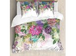 Abakuhaus Copripiumino Con Motivo Floreale, Ispirazione Vintage Boho, Antiacaro E Anallergico, Con Federe, 200 Cm X 200 Cm - 80 X 80 Cm, Bianco Viola