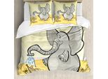 Abakuhaus Copripiumino Elefante, Topolino Da Bagno Elefante, Antiacaro Adatto A Chi Soffre Di Allergie Con Federe, 155 Cm X 220 Cm - 80 X 80 Cm, Grigio, Giallo, Crema