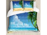 Abakuhaus Copripiumino Ocean, Foglie Tropicali Spiaggia, Antiacaro, Adatto A Chi Soffre Di Allergie, Con Federe, 155 Cm X 220 Cm - 80 X 80 Cm, Crema E Verde Marina