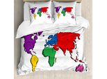 Abakuhaus Copripiumino Con Mappa Del Mondo, Educativo, Moderno, Antiacaro, Adatto A Chi Soffre Di Allergie, Con Federe, 155 Cm X 220 Cm - 80 X 80 Cm, Multicolore