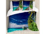 Abakuhaus Copripiumino Ocean, Cielo Con Palme Sulla Spiaggia, Antiacaro, Adatto A Chi Soffre Di Allergie, Con Federe, 200 Cm X 200 Cm - 80 X 80 Cm, Verde Turchese