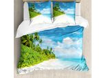 Abakuhaus Copripiumino Oceano, Spiaggia Mare Palme Esotiche, Antiacaro, Adatto A Chi Soffre Di Allergie, Con Federe, 200 Cm X 200 Cm - 80 X 80 Cm, Blu, Verde, Crema