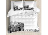 Abakuhaus Copripiumino Elefante, Elefanti, Antiacaro, Adatto A Chi Soffre Di Allergie, Con Federe, 200 Cm X 200 Cm - 80 X 80 Cm, Bianco E Nero