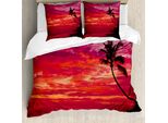 Abakuhaus Copripiumino Ocean, Tropical Island Beach Palms, Antiacaro, Adatto A Chi Soffre Di Allergie, Con Federe, 155 Cm X 220 Cm - 80 X 80 Cm, Rosso