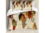 Abakuhaus Copripiumino Con Mappa Del Mondo, Boho Lebensmittel, Antiacaro, Adatto A Chi Soffre Di Allergie, Con Federe, 155 Cm X 220 Cm - 80 X 80 Cm, Multicolore