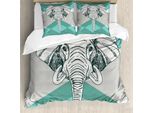 Abakuhaus Copripiumino Elefante, Minimalist Boho Elefante, Antiacaro Adatto A Chi Soffre Di Allergie Con Federe, 155 Cm X 220 Cm - 80 X 80 Cm, Grigio Verde Acqua