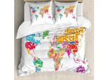 Abakuhaus Copripiumino Con Mappa Del Mondo, Mondo Europa America, Antiacaro Adatto A Chi Soffre Di Allergie Con Federe, 200 Cm X 200 Cm - 80 X 80 Cm, Multicolore
