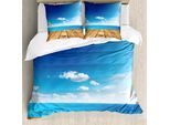 Abakuhaus Copripiumino Paesaggio, Seascape Nuvoloso Spiaggia, Antiacaro, Adatto A Chi Soffre Di Allergie, Con Federe, 200 Cm X 200 Cm - 80 X 80 Cm, Blu, Bianco, Marrone