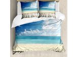 Abakuhaus Copripiumino Landscape, Acqua Dell'oceano Esotico, Antiacaro, Adatto A Chi Soffre Di Allergie, Con Federe, 200 Cm X 200 Cm - 80 X 80 Cm, Crema Turchese Bianco