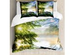 Abakuhaus Copripiumino Con Paesaggio, Molo Da Pesca Sul Fiume, Antiacaro, Adatto A Chi Soffre Di Allergie, Con Federe, 155 Cm X 220 Cm - 80 X 80 Cm, Verde, Blu, Bianco