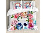 Abakuhaus Copripiumino SchäDel, Colorato Con Scheletro Floreale, Antiacaro, Adatto A Chi Soffre Di Allergie, Con Federe, 155 Cm X 220 Cm - 80 X 80 Cm, Multicolore