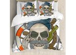 Abakuhaus Copripiumino Con Teschi, Seemann SchäDel Nautical, Antiacaro, Adatto A Chi Soffre Di Allergie, Con Federe, 155 Cm X 220 Cm - 80 X 80 Cm, Multicolore