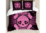 Abakuhaus Copripiumino Con Teschi, Pop Art Con Teschi, Antiacaro, Adatto A Chi Soffre Di Allergie, Con Federe, 200 Cm X 200 Cm - 80 X 80 Cm, Rosa E Nero