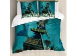 Abakuhaus Copripiumino Sirena, Pirati Mitici Dell'oceano, Antiacaro, Adatto A Chi Soffre Di Allergie, Con Federe, 200 Cm X 200 Cm - 80 X 80 Cm, Blu Azzurro Marrone Crema