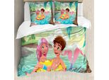 Abakuhaus Copripiumino Sirena, Cartoon Tropical Love, Antiacaro, Adatto A Chi Soffre Di Allergie, Con Federe, 200 Cm X 200 Cm - 80 X 80 Cm, Multicolore
