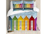 Abakuhaus Copripiumino Landscape, Cabine Colorate Sea, Antiacaro Adatto A Chi Soffre Di Allergie Con Federe, 155 Cm X 220 Cm - 80 X 80 Cm, Multicolore