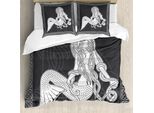 Abakuhaus Copripiumino Sirena, Bordi Retrò In Stile Celtico, Antiacaro E Anallergico, Con Federe, 155 Cm X 220 Cm - 80 X 80 Cm, Marrone E Bianco