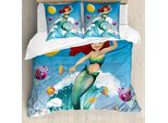 Abakuhaus Copripiumino Sirena, Onda Con Pesciolini Cartoon, Antiacaro, Adatto A Chi Soffre Di Allergie, Con Federe, 155 Cm X 220 Cm - 80 X 80 Cm, Multicolore