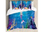 Abakuhaus Copripiumino Sirena, Cartoon Mermaid Fish, Antiacaro, Adatto A Chi Soffre Di Allergie, Con Federe, 200 Cm X 200 Cm - 80 X 80 Cm, Multicolore