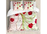 Abakuhaus Copripiumino Con Fiori Acquerellati, Papaveri Acquerellati, Antiacaro, Adatto A Chi Soffre Di Allergie, Con Federe, 155 Cm X 220 Cm - 80 X 80 Cm, Verde Rosso