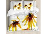 Abakuhaus Copripiumino Con Fiori Acquerellati, Giardino Di Margherite, Antiacaro, Adatto A Chi Soffre Di Allergie, Con Federe, 155 Cm X 220 Cm - 80 X 80 Cm, Giallo E Bianco