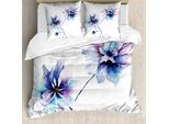 Abakuhaus Copripiumino Con Motivi Floreali Acquerellati, Fiori Retrò, Antiacaro, Adatto A Chi Soffre Di Allergie, Con Federe, 155 Cm X 220 Cm - 80 X 80 Cm, Bianco, Viola, Blu