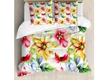 Abakuhaus Copripiumino Con Motivi Floreali Acquerellati, Grafica Country, Antiacaro, Adatto A Chi Soffre Di Allergie, Con Federe, 155 Cm X 220 Cm - 80 X 80 Cm, Multicolore