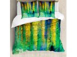 Abakuhaus Copripiumino Con Fiori Acquerellati, Fiori Primaverili, Antiacaro, Adatto A Chi Soffre Di Allergie, Con Federe, 155 Cm X 220 Cm - 80 X 80 Cm, Verde Giallo
