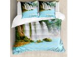 Abakuhaus Copripiumino Waterfall, Lago E Cigni Natura, Antiacaro, Adatto A Chi Soffre Di Allergie, Con Federe, 200 Cm X 200 Cm - 80 X 80 Cm, Blu, Verde, Bianco