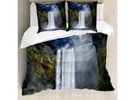 Abakuhaus Copripiumino Waterfall, America Cliffs Scene, Antiacaro, Adatto A Chi Soffre Di Allergie, Con Federe, 200 Cm X 200 Cm - 80 X 80 Cm, Verde, Blu, Bianco