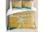 Abakuhaus Copripiumino Da Spiaggia, Sandy Exotic Beach, Antiacaro, Adatto A Chi Soffre Di Allergie, Con Federe, 155 Cm X 220 Cm - 80 X 80 Cm, Blu Navy-Crema